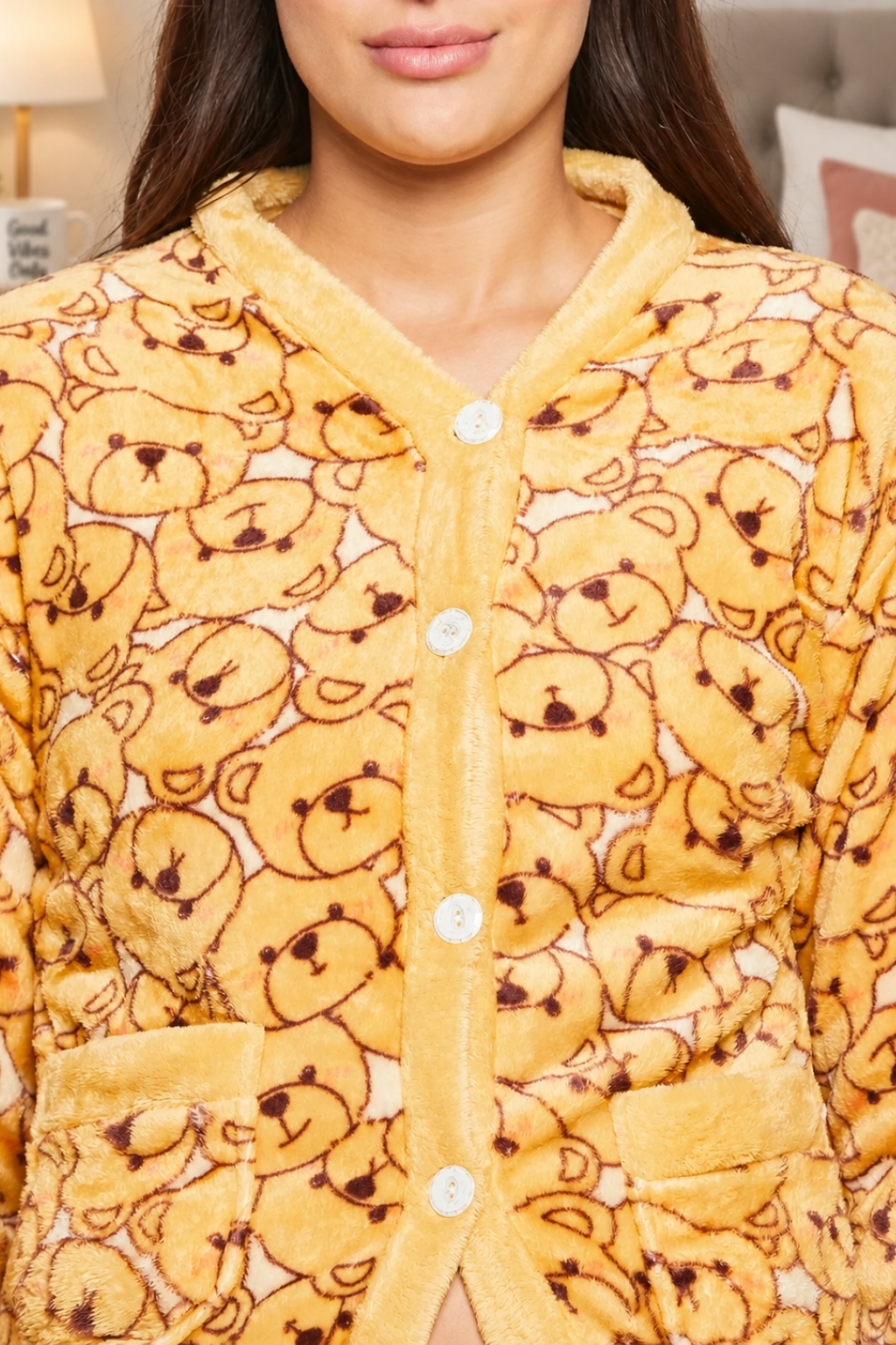 Women Printed Winter Full Sleeve Front open Top and Pajama Pants