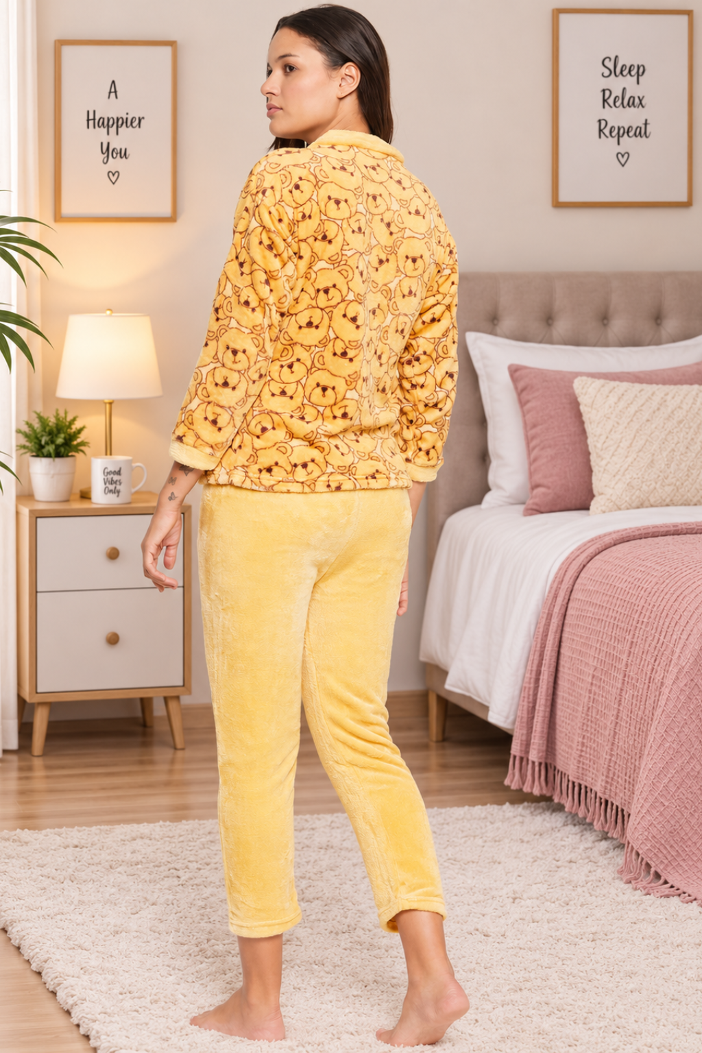 Women Printed Winter Full Sleeve Front open Top and Pajama Pants