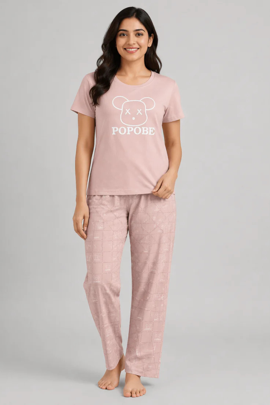 Women Night Suit Set – Soft Printed Sleepwear with Half Sleeves & Full Length Pyjama