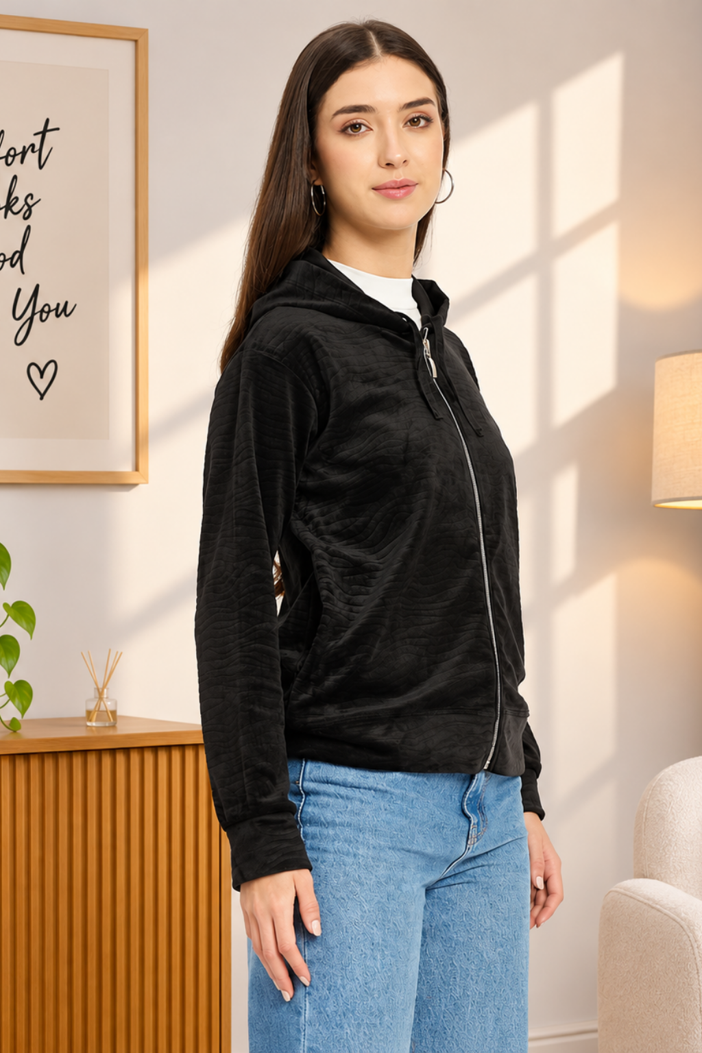 Women’s Whale Textured Zip-Up Hooded Sweatshirt