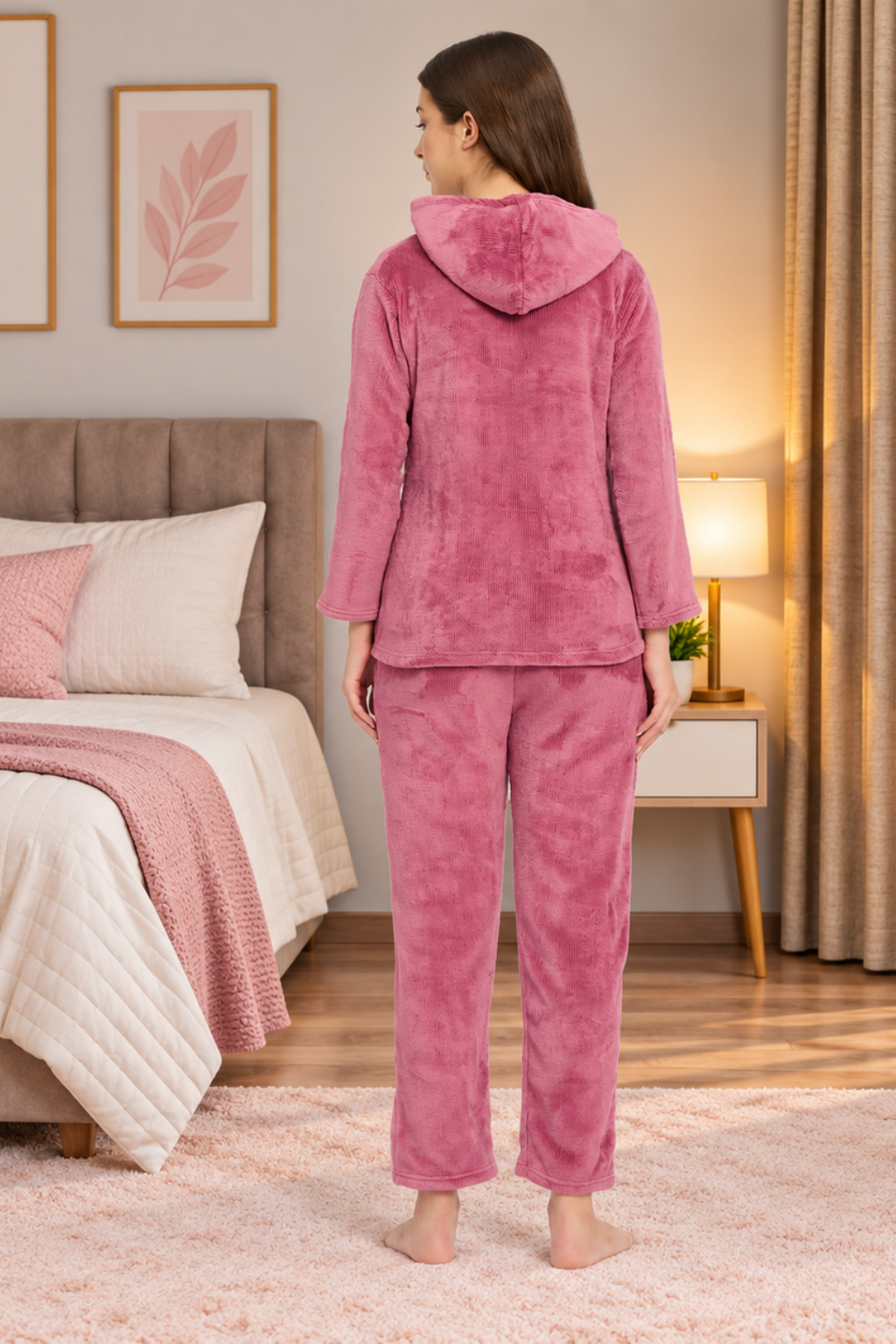 Women Winter Full Sleeve Jacquard Zipper Hoody Nightsuit