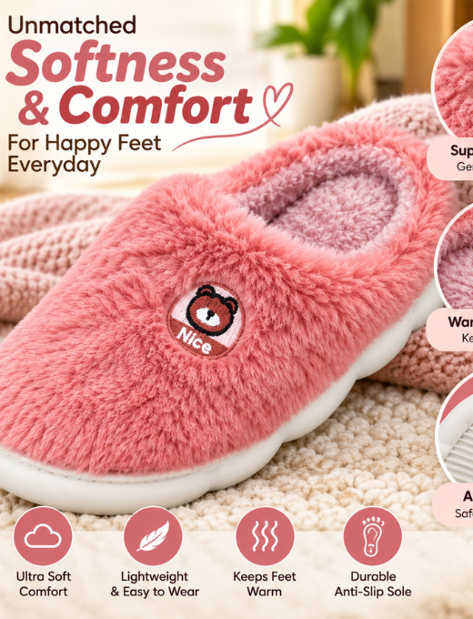 Camey Women’s Plush Indoor Slippers with Cute Prints | Soft Winter Home Slippers