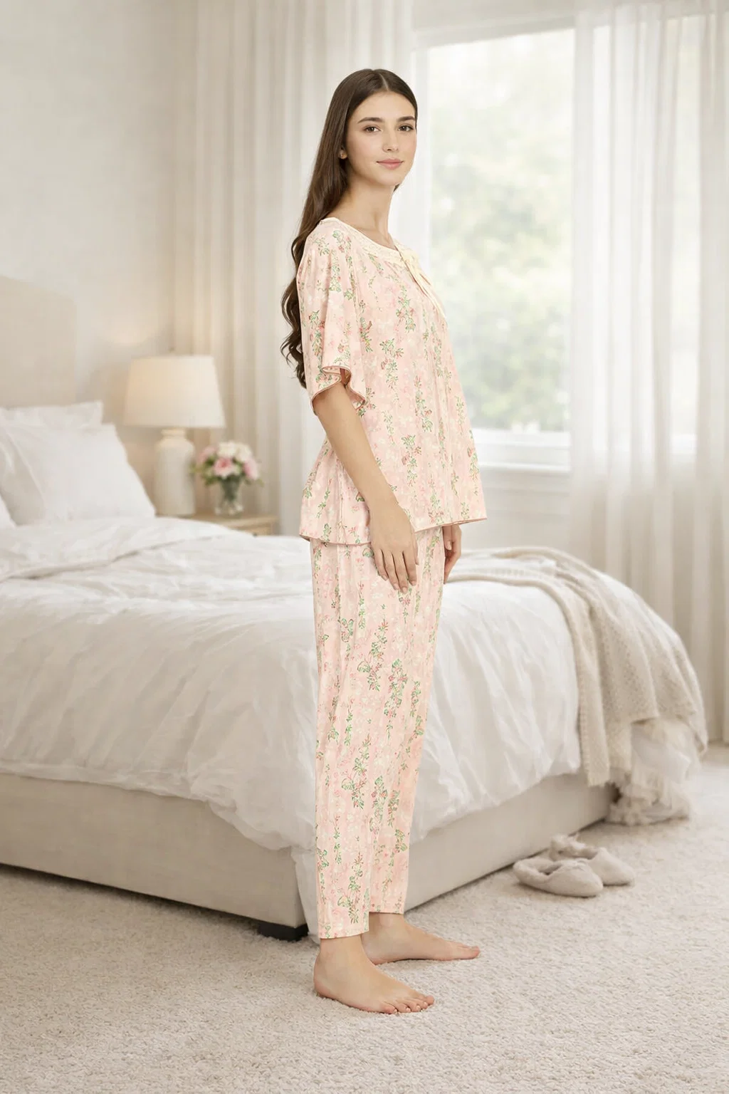 Women’s Floral Printed Night Suit Set | Soft Viscose Women Night Suit | Elegant Night Suit