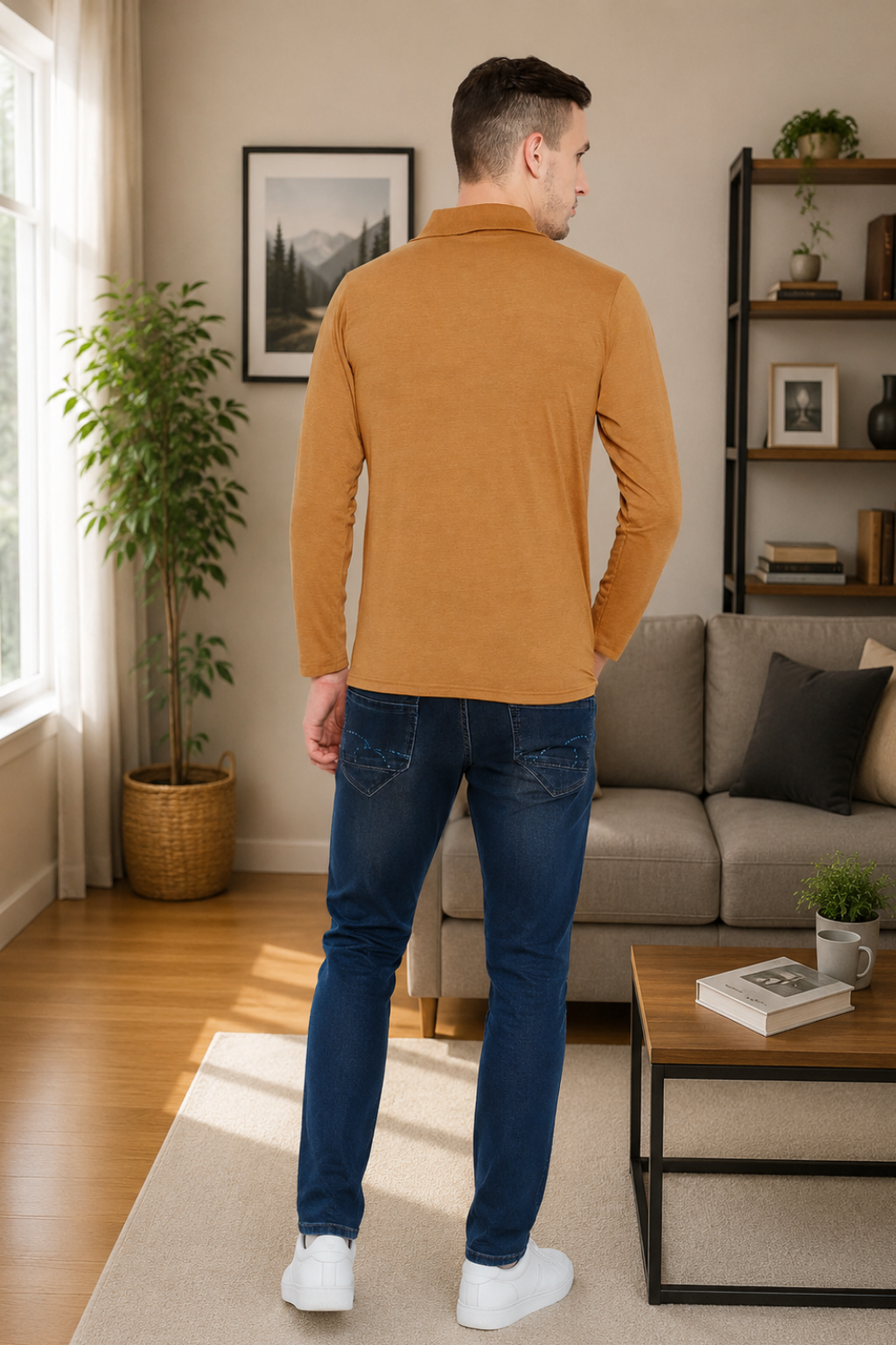 Camey Men's Casual Wear – Chic Cotton Tees Online | Men's Musturd Full Sleeves Cotton Polo T-Shirt