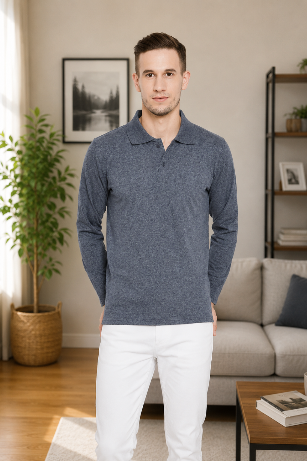 Camey Men's Half Sleeve Tees – Ideal for Everyday Use | Men's Grey Blue Full Sleeves Cotton Polo T-Shirt