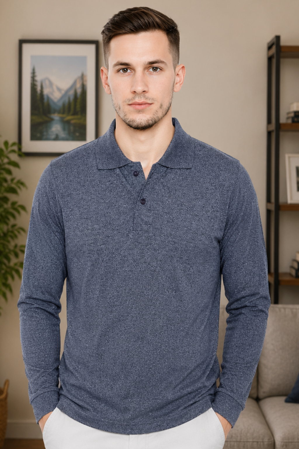 Camey Men's Half Sleeve Tees – Ideal for Everyday Use | Men's Grey Blue Full Sleeves Cotton Polo T-Shirt