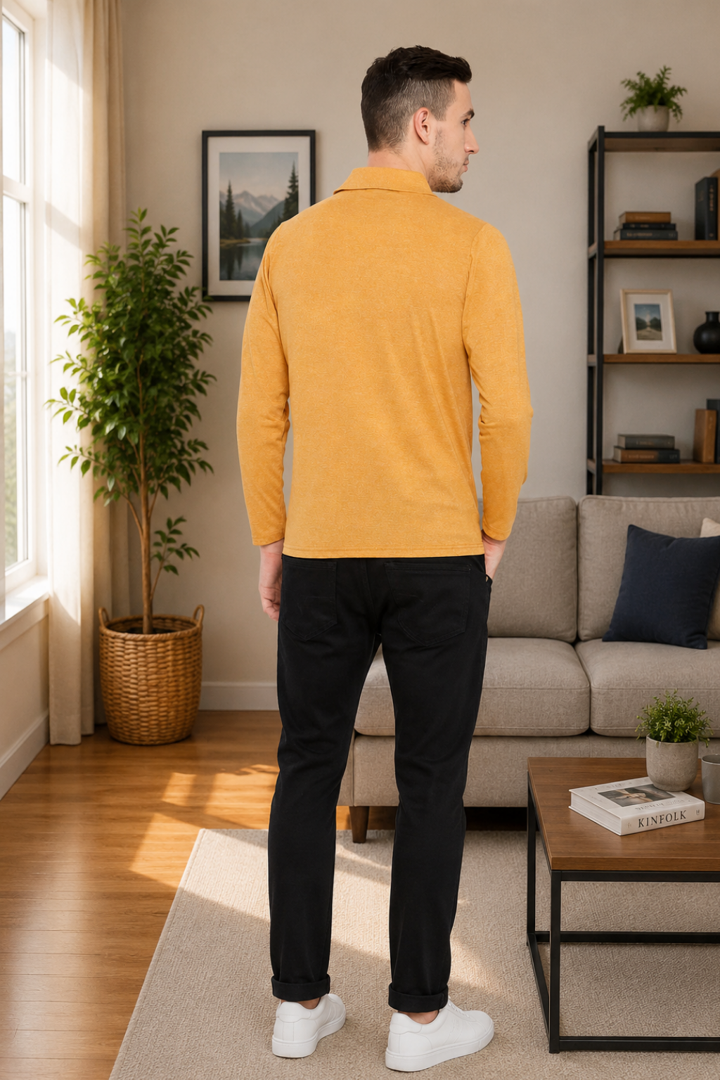 Camey Solid T-Shirts for Men – Traditional & Evergreen Style | Men's Dark Yellow Full Sleeves Cotton Polo T-Shirt