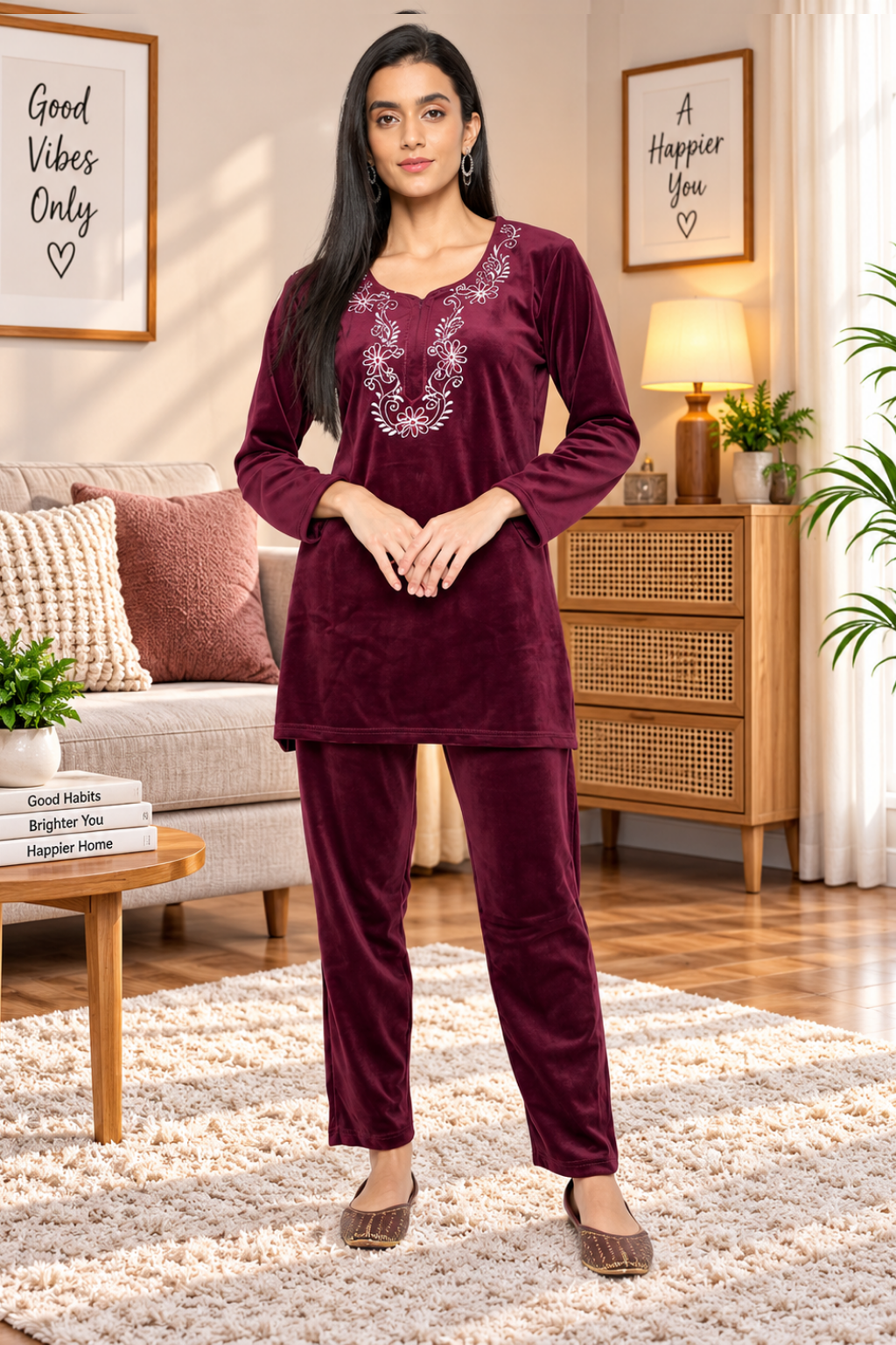 Women Woolen|Winter Velvet Kurti & Pajama Set|kashmiri design kurti set