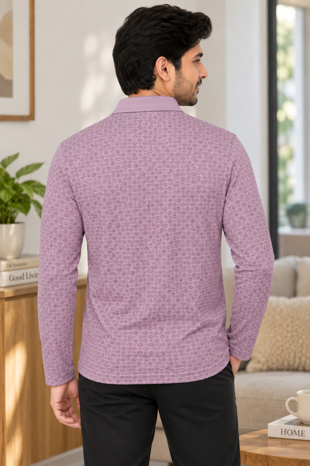 Men's Printed Full Sleeve T-Shirt For Men Polo Neck With Chest Pocket