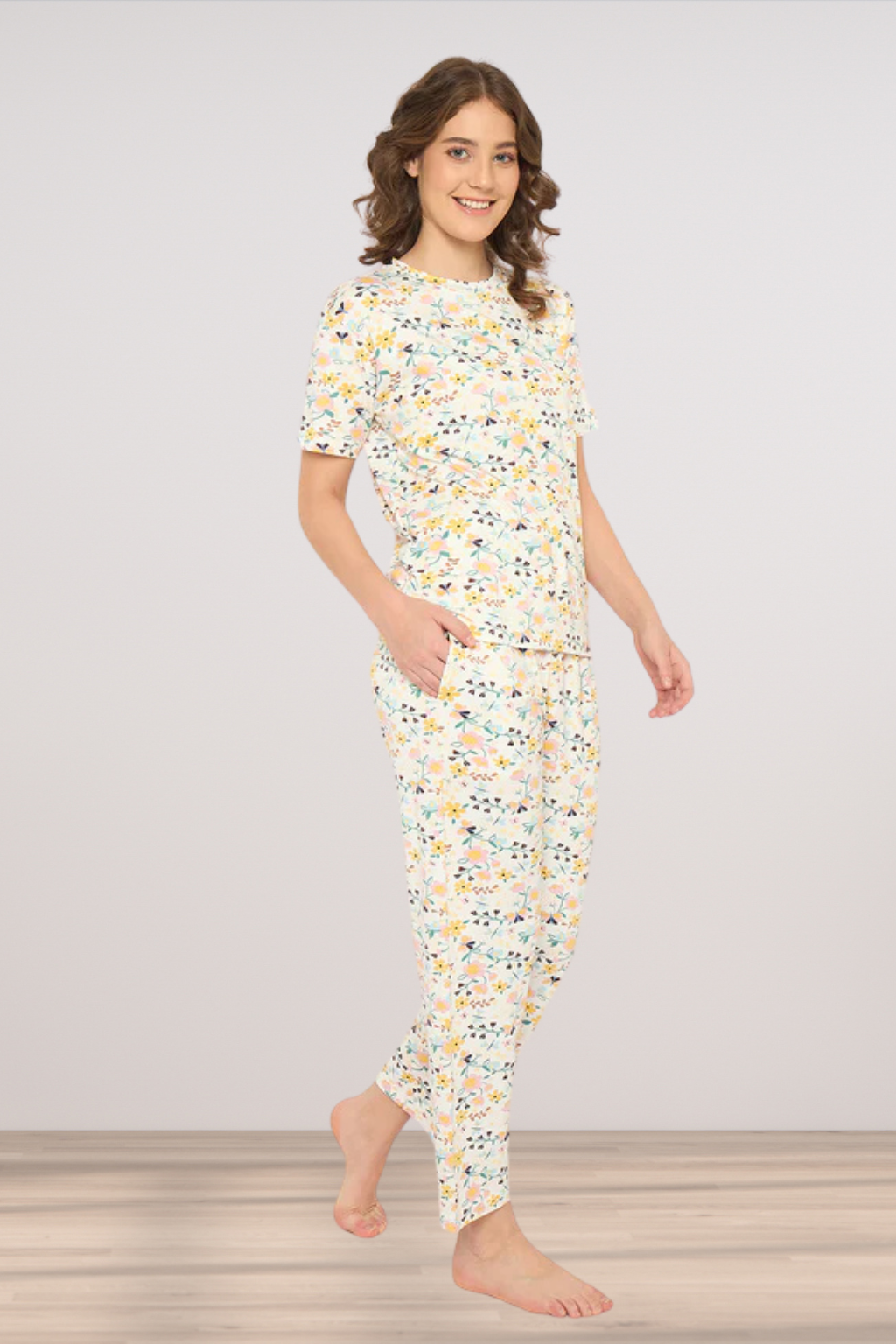 Camey Night Suit – Ideal Fit for Calm Women's Sleep | Women's Printed Pyjama Set, Yellow