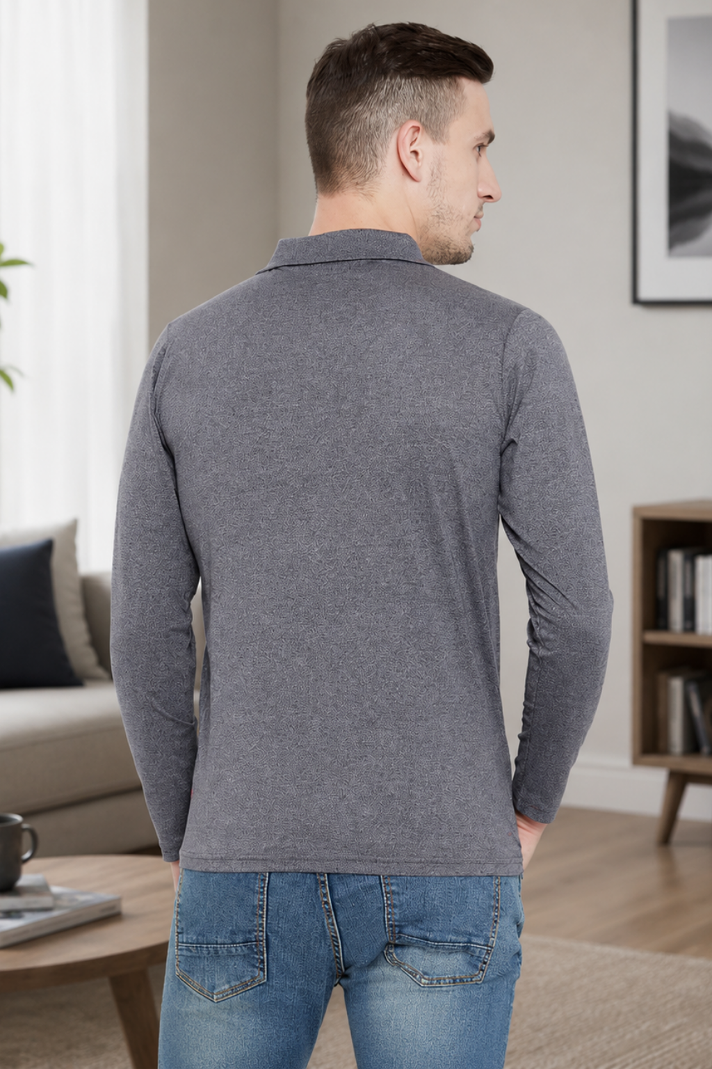 Men's Short Sleeve T-Shirts by Camey – Simple & Soft | Men's Dark Grey Full Sleeves Cotton Polo T-Shirt