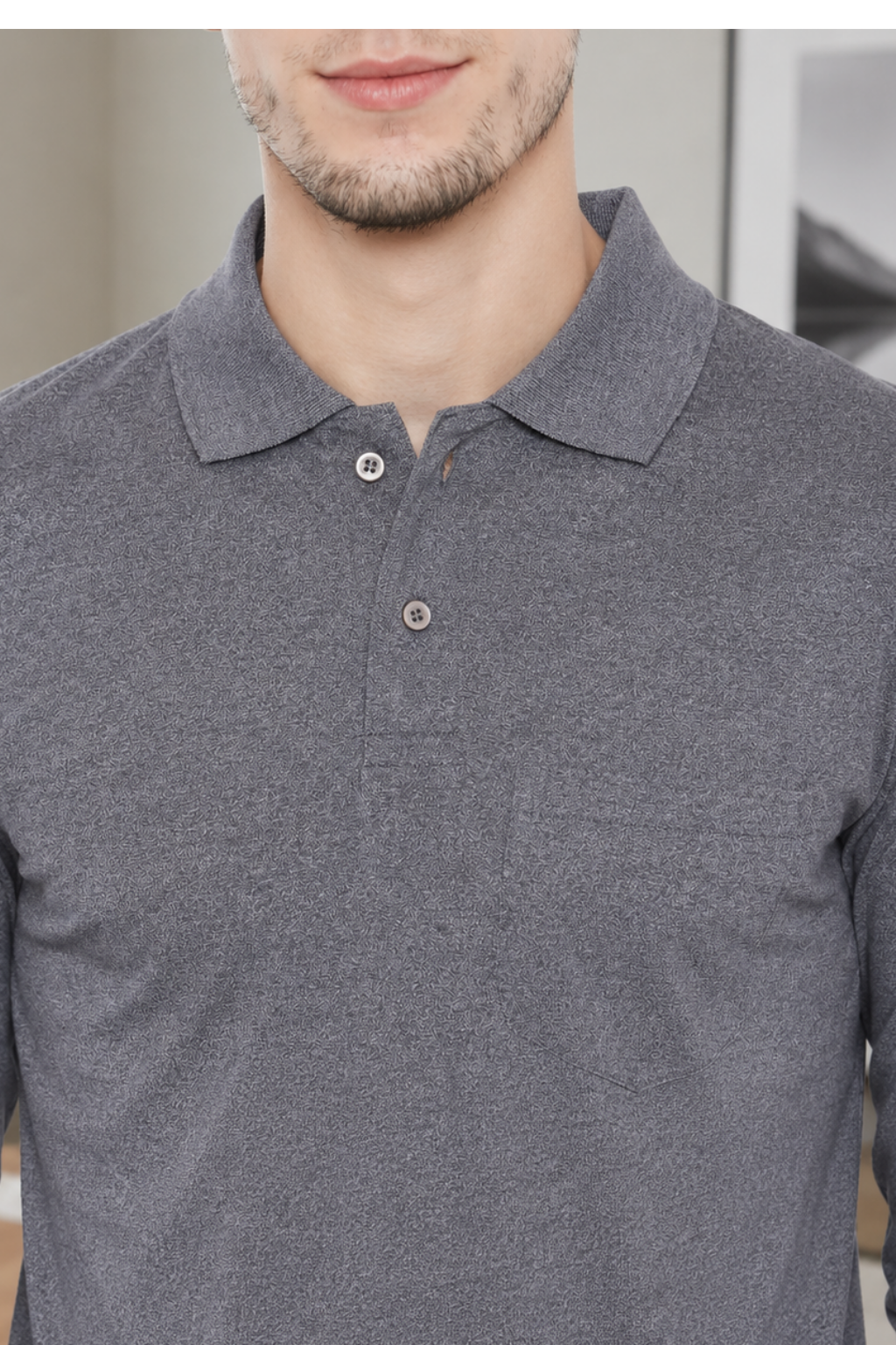 Men's Short Sleeve T-Shirts by Camey – Simple & Soft | Men's Dark Grey Full Sleeves Cotton Polo T-Shirt