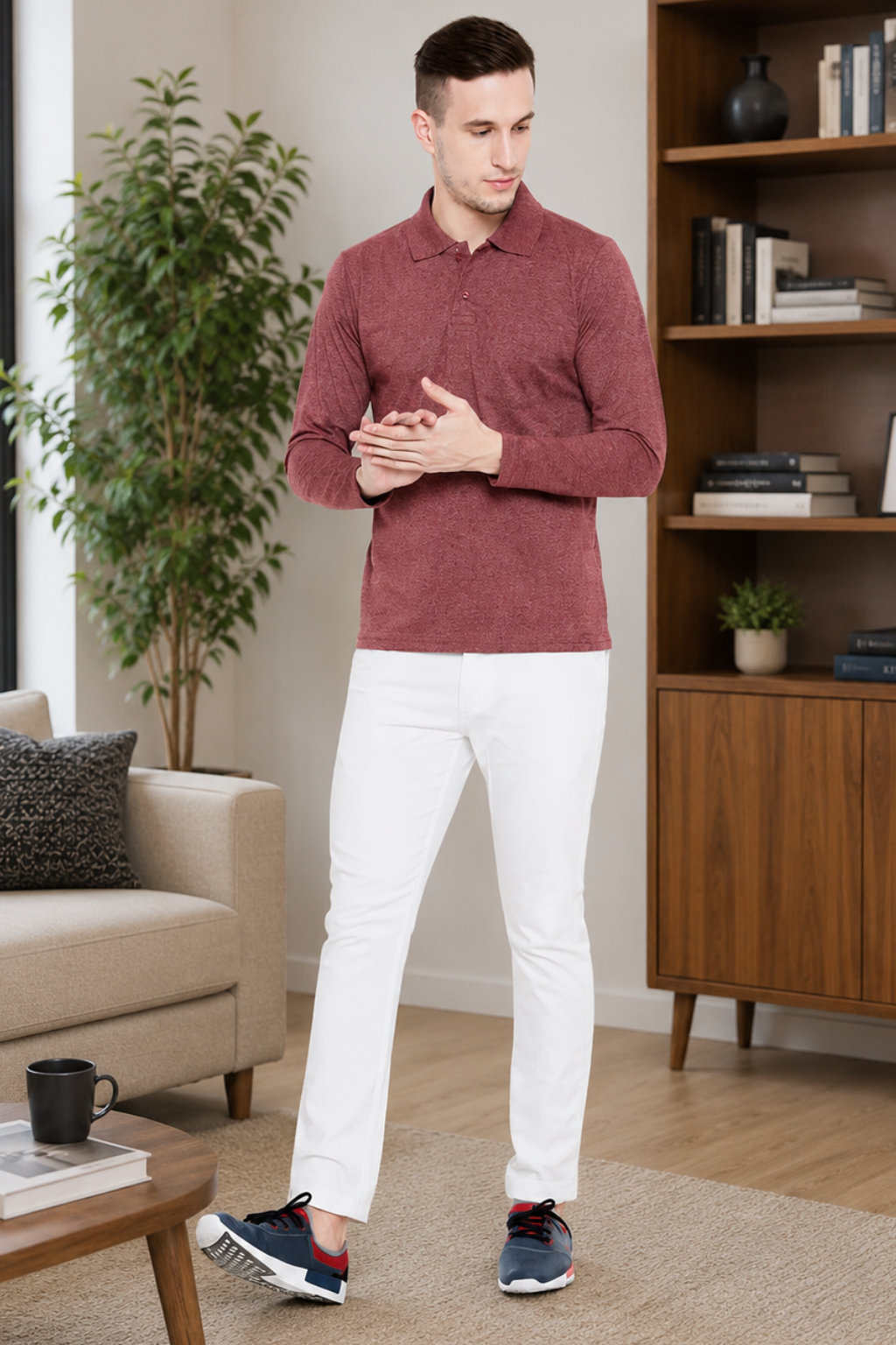 Camey Classic T-Shirts – Ideal Men's Wardrobe Essential | Men's Coffee Full Sleeves Cotton Polo T-Shirt