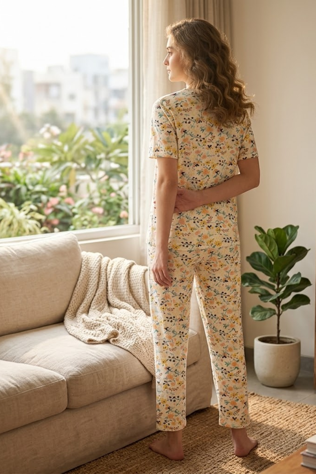 Camey Night Suit – Ideal Fit for Calm Women's Sleep | Women's Printed Pyjama Set, Yellow
