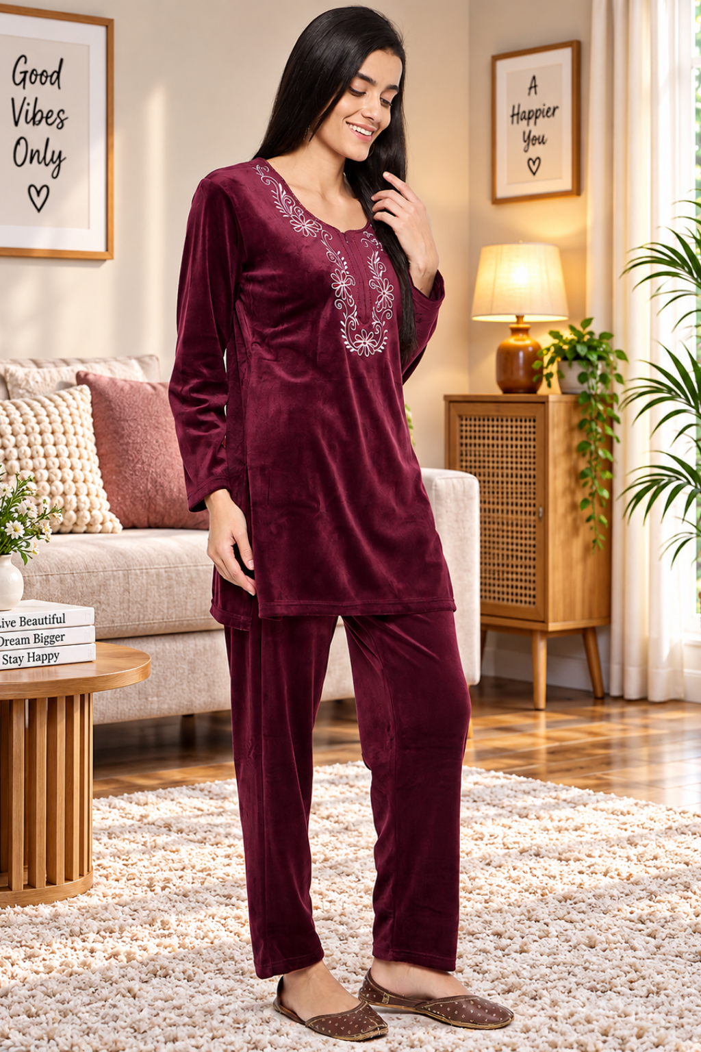 Women Woolen|Winter Velvet Kurti & Pajama Set|kashmiri design kurti set