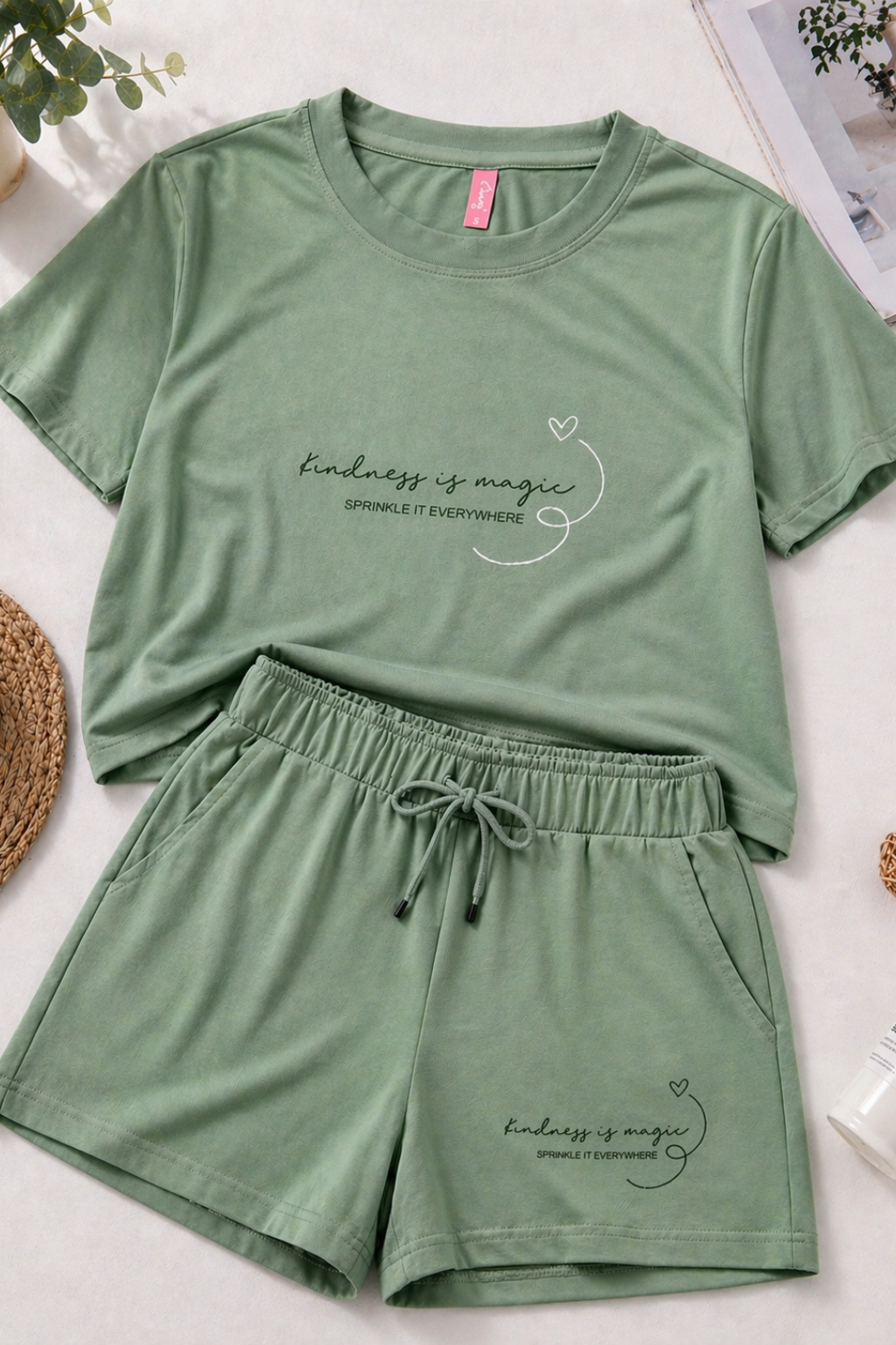 Women Cotton Nightwear Co-ord Set | T-Shirt & Shorts Lounge Set | Soft Comfortable Sleepwear Outfit (D. Green, S)