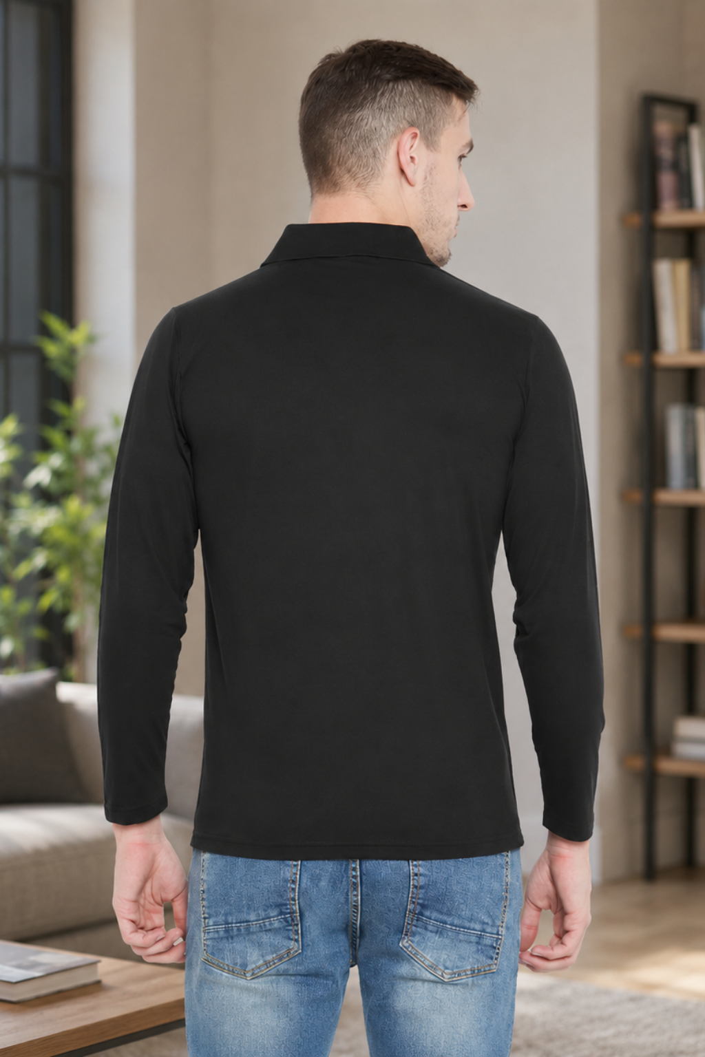 Camey Men's Tee Collection – Stylish & Functional Wear | Men's Black Full Sleeves Cotton Polo T-Shirt