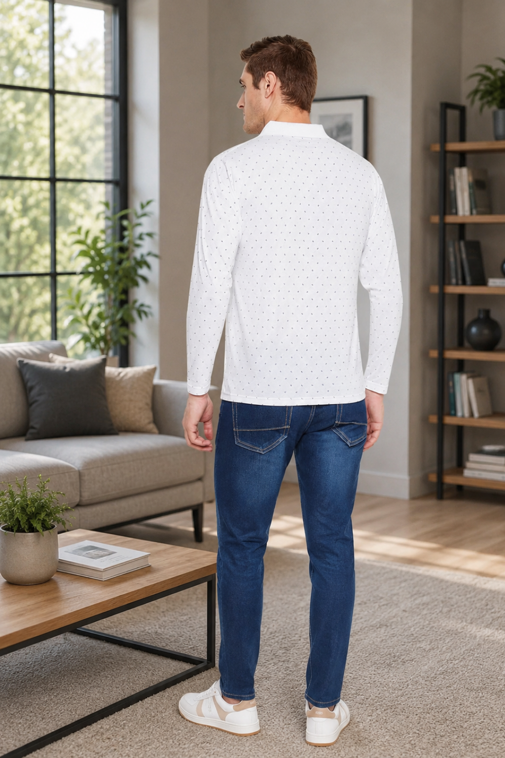 Camey Men's Graphic Tees – Strong Prints, Soft Cotton | Men's White Full Sleeves Cotton Polo Printed T-Shirt