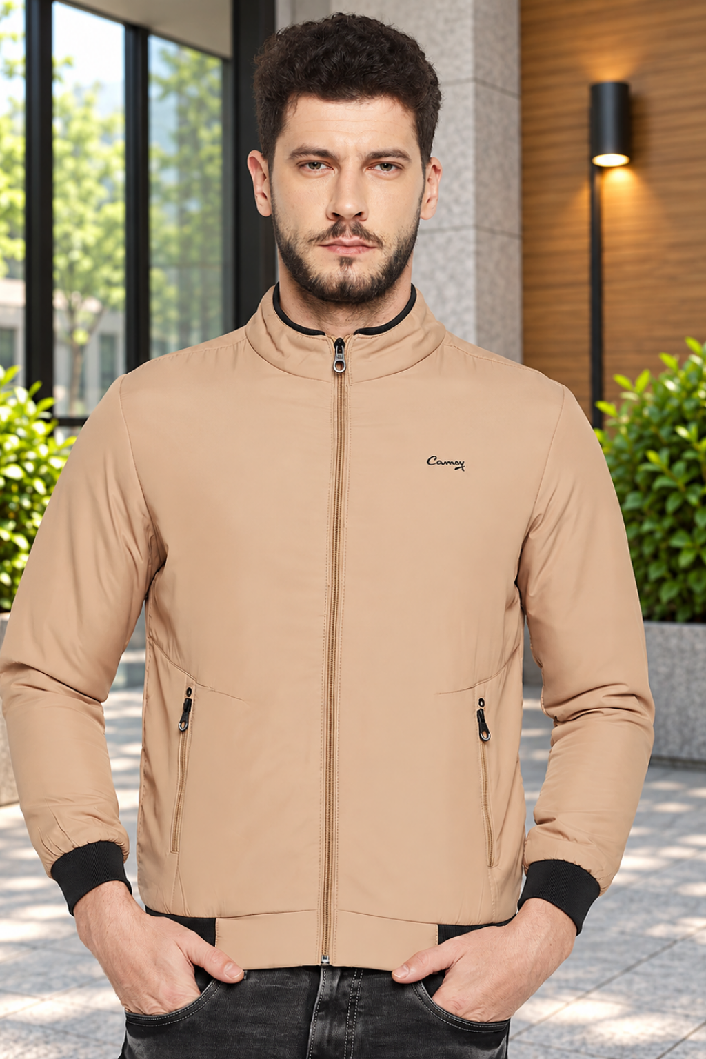 Full Sleeve Solid Men Jacket (Beige)
