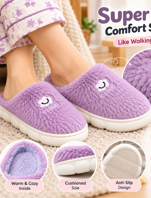 Camey Women’s Plush Indoor Slippers with Cute Prints | Soft Winter Home Slippers