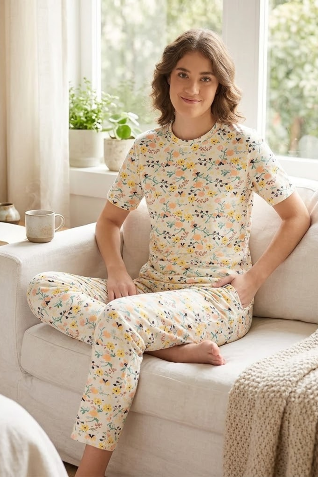 Camey Night Suit – Ideal Fit for Calm Women's Sleep | Women's Printed Pyjama Set, Yellow