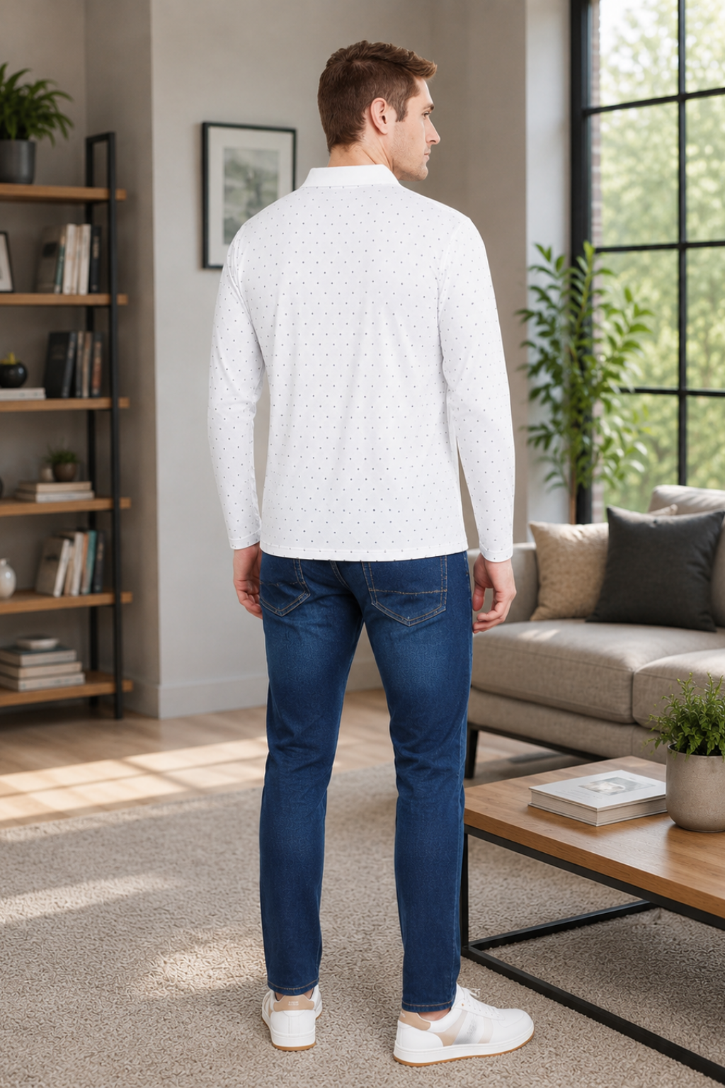 Camey Men's Graphic Tees – Strong Prints, Soft Cotton | Men's White Full Sleeves Cotton Polo Printed T-Shirt