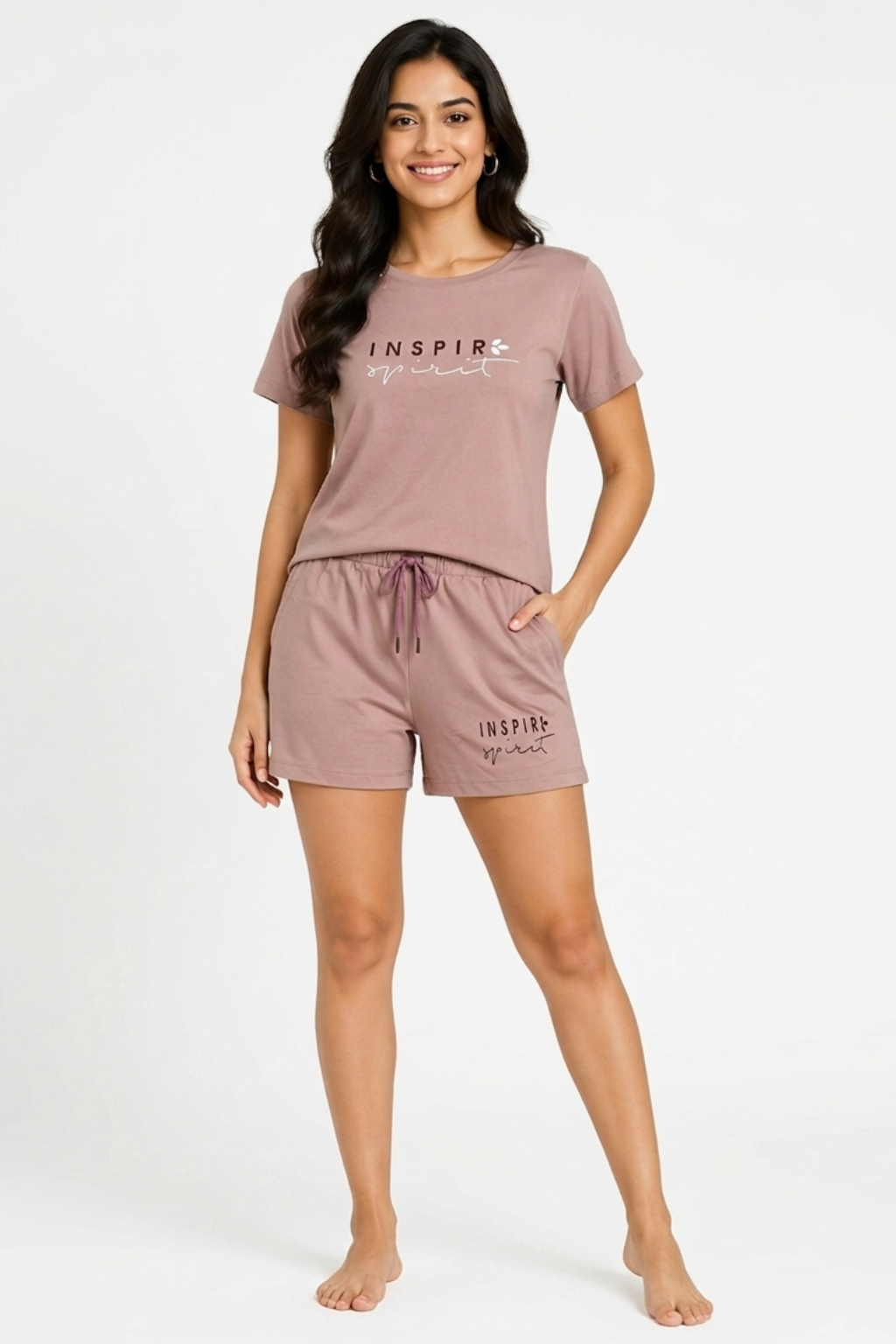 Women Cotton Nightwear Co-ord Set | T-Shirt & Shorts Lounge Set | Soft Comfortable Sleepwear Outfit (Mauve, S)