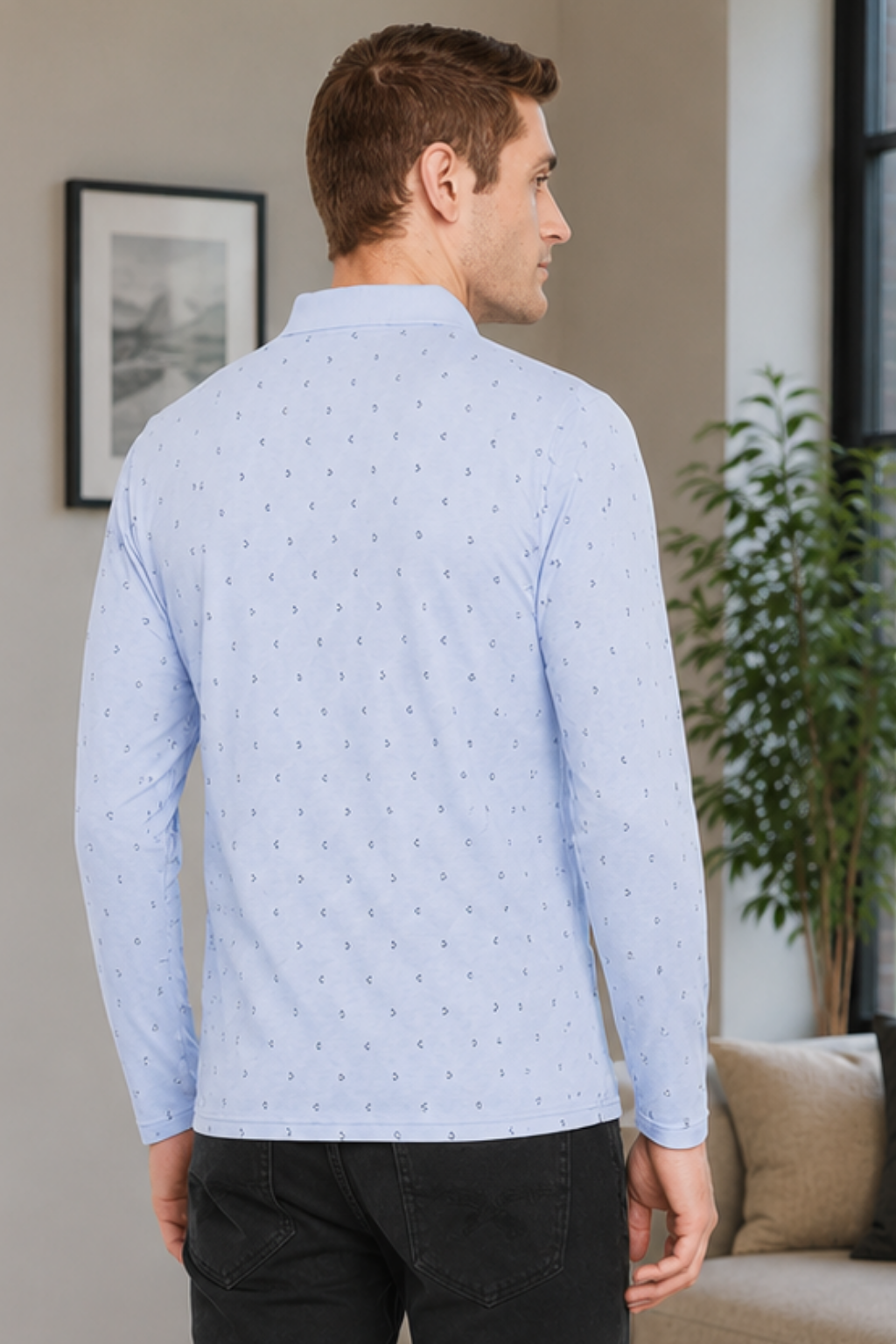 Camey Men's T-Shirts – Stylish & Comfortable Daily Wear | Men's Light Blue Full Sleeves Cotton Polo Printed T-Shirt
