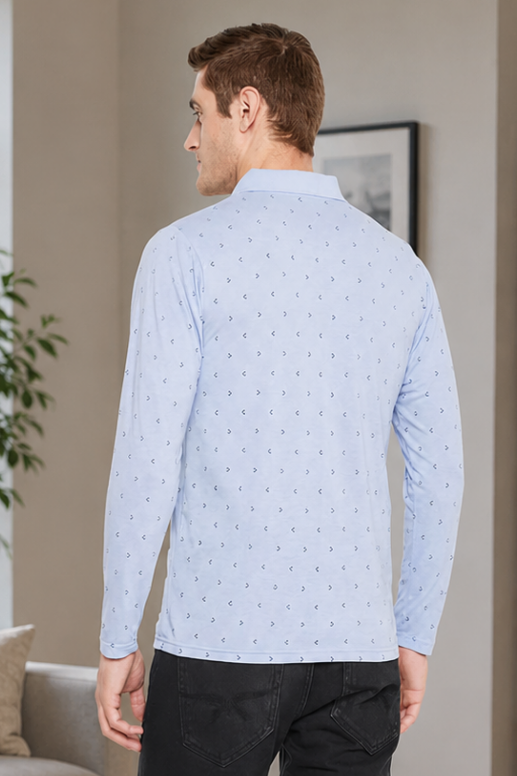 Camey Men's T-Shirts – Stylish & Comfortable Daily Wear | Men's Light Blue Full Sleeves Cotton Polo Printed T-Shirt