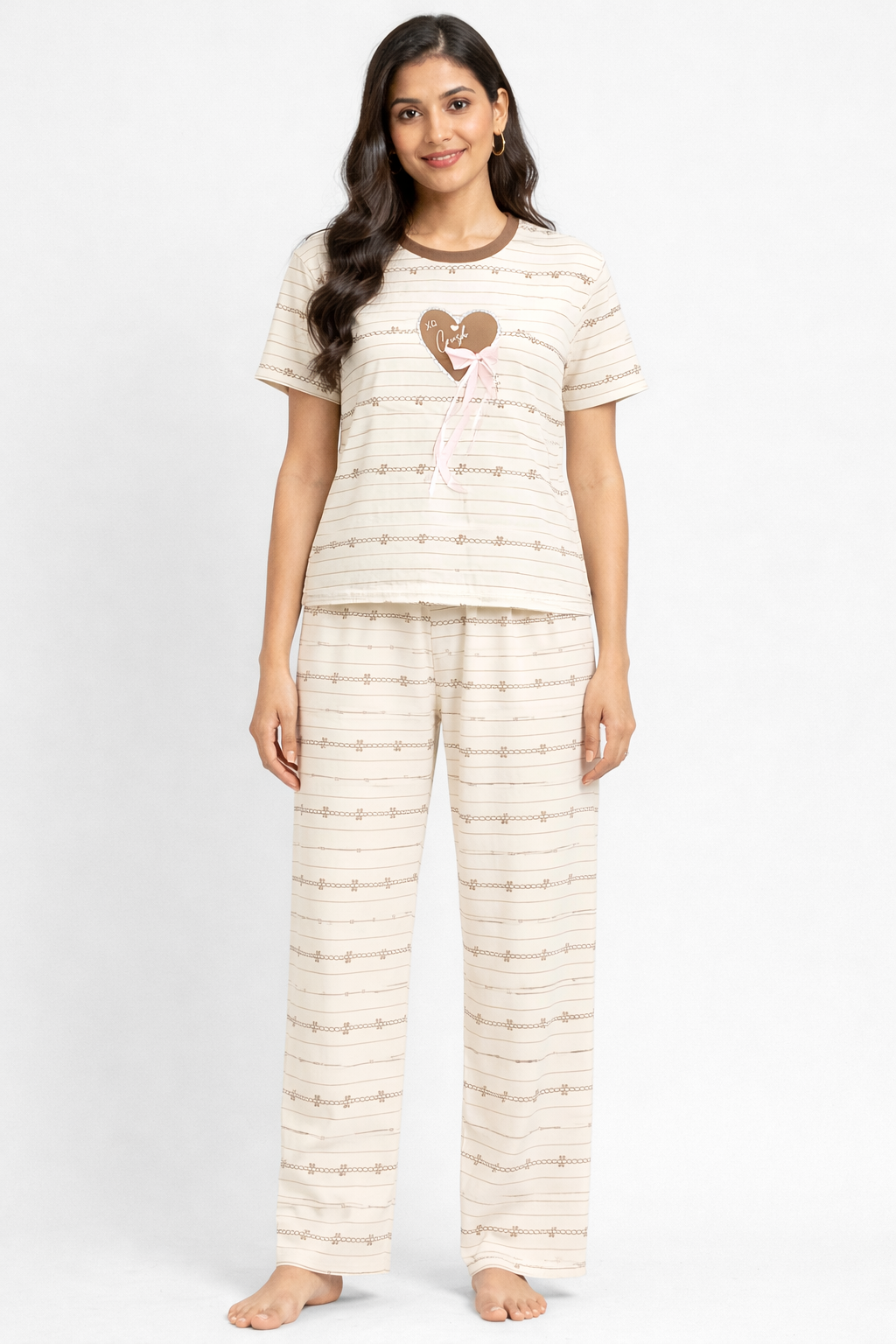 Women  Night Suit Set – Soft Printed Sleepwear with Half Sleeves & Full Length Pyjama