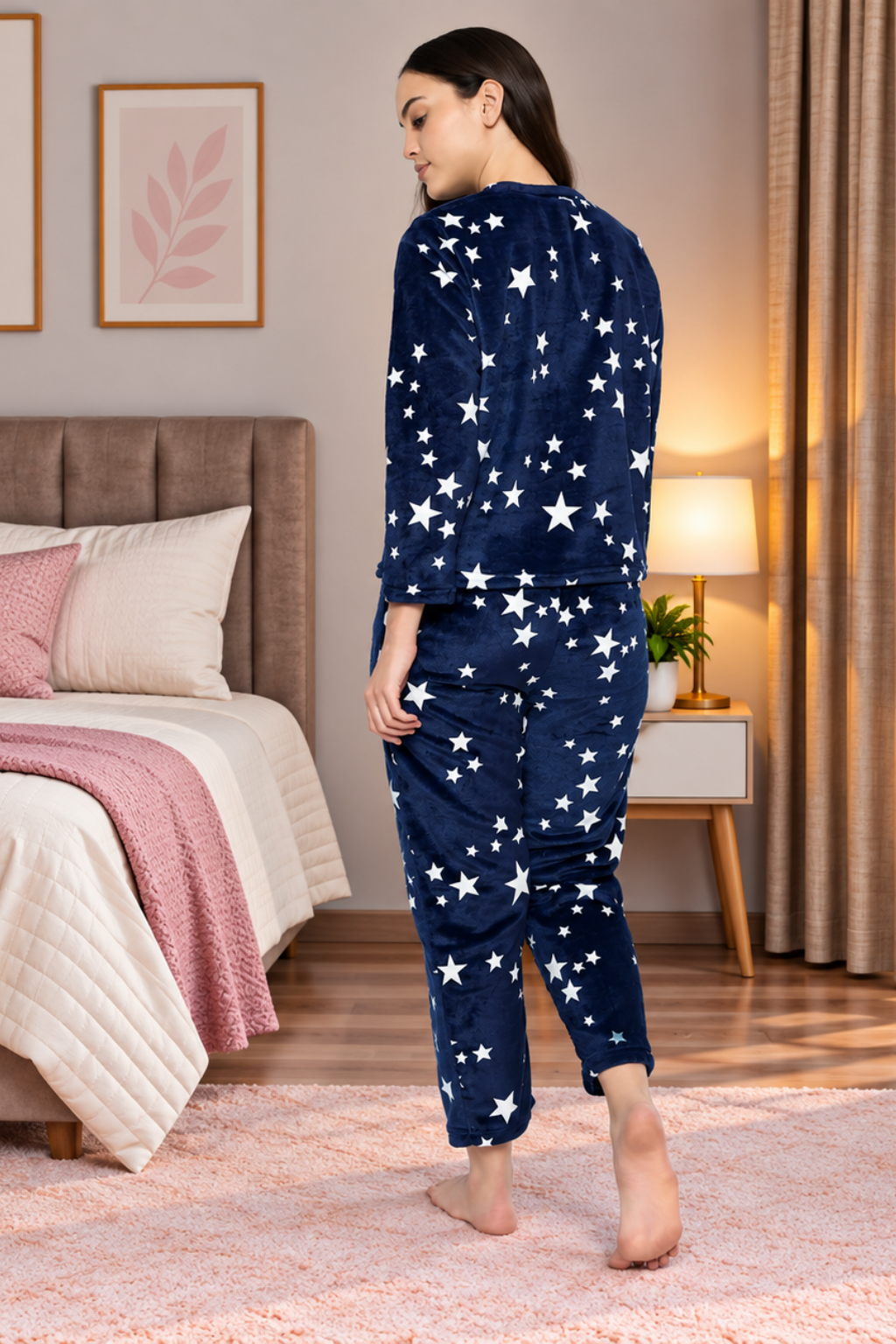 Women Printed Full Sleeve Round Neck Top and Pajama Pants with 1 side Pockets