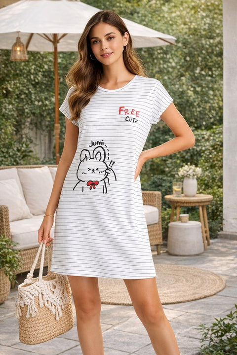 Women's short Nighty, Nightgown, Printed Pattern, Short Sleeve Sleep Dress