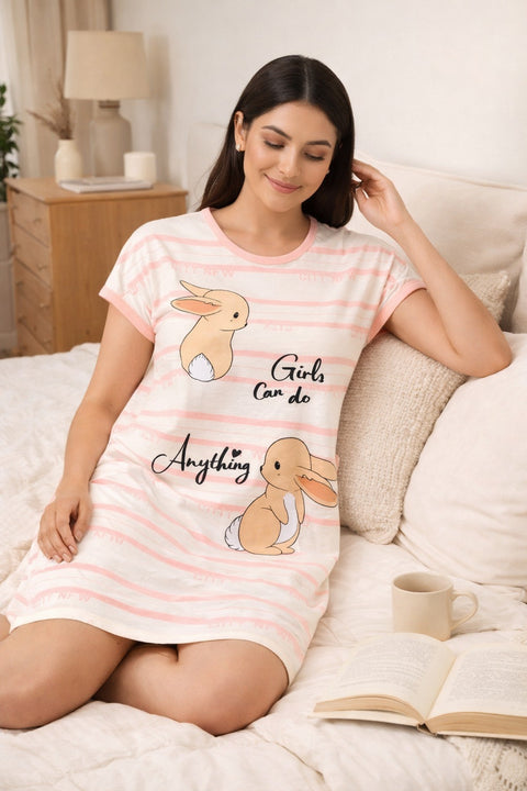 Women's short Nighty, Nightgown, Printed Pattern, Short Sleeve Sleep Dress