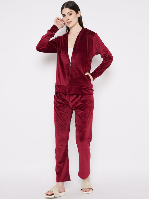 Women's Winter Full Sleeve Top and Pajama Pants Regular Fit Night Suit Hooded Top and Pyjama Set Ladies Night Dress