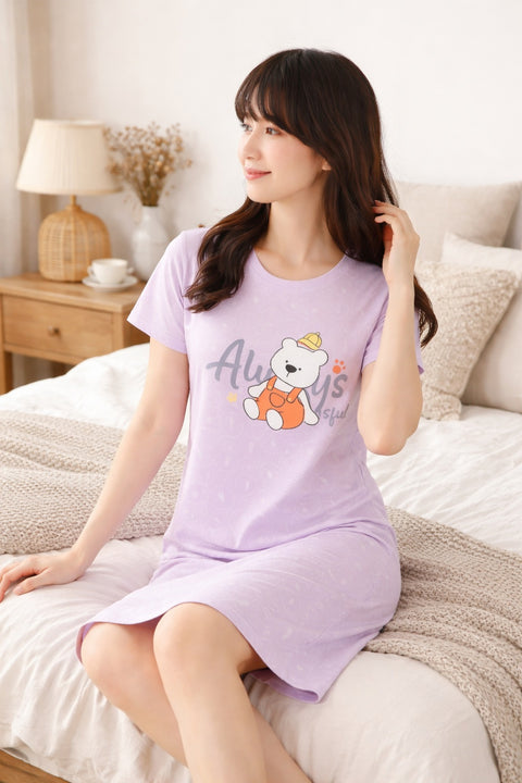 Women's short Nighty, Nightgown, Printed Pattern, Short Sleeve Sleep Dress