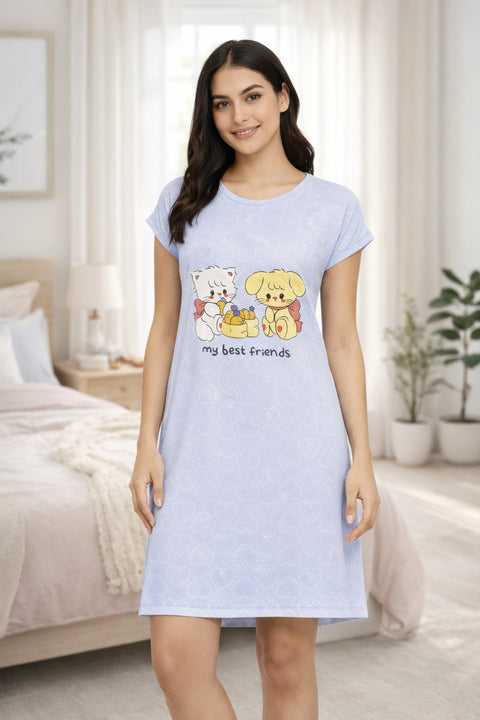 Women's short Nighty, Nightgown, Printed Pattern, Short Sleeve Sleep Dress
