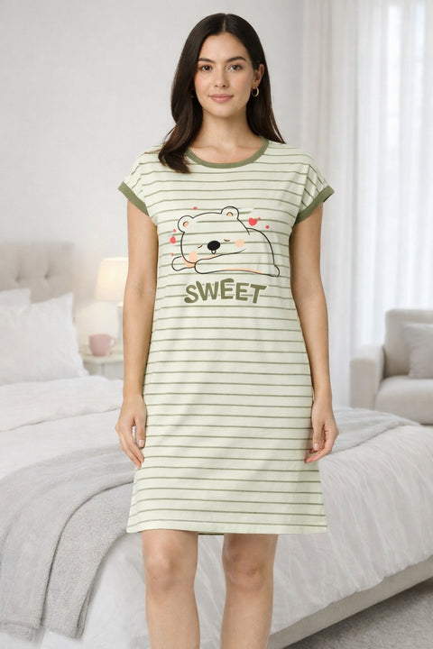 Women's short Nighty, Nightgown, Printed Pattern, Short Sleeve Sleep Dress