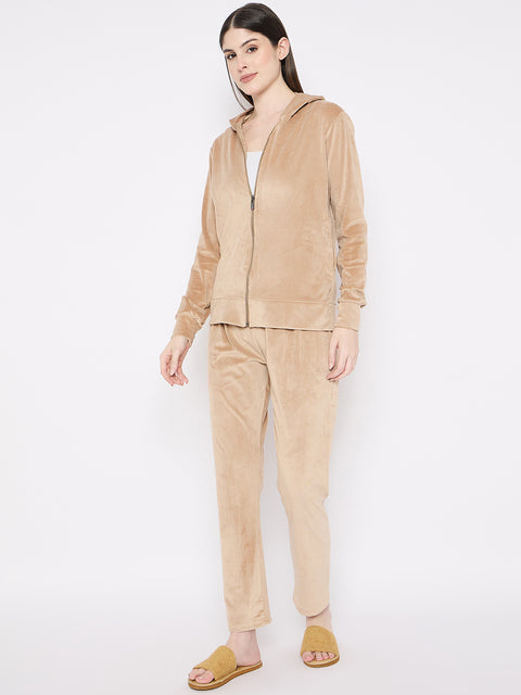 Women's Winter Full Sleeve Top and Pajama Pants Regular Fit Night Suit Hooded Top and Pyjama Set Ladies Night Dress