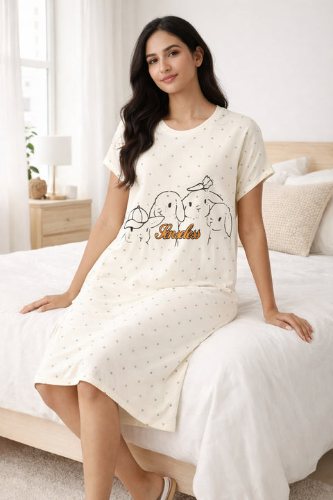 Women's short Nighty, Nightgown, Printed Pattern, Short Sleeve Sleep Dress