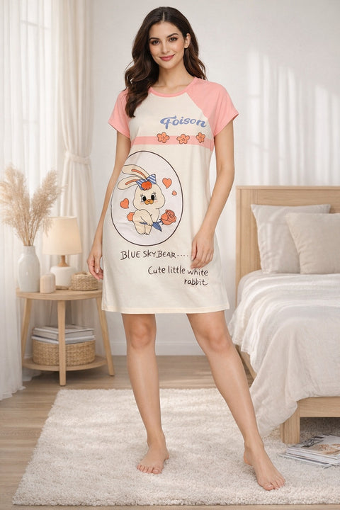 Women's short Nighty, Nightgown, Printed Pattern, Short Sleeve Sleep Dress