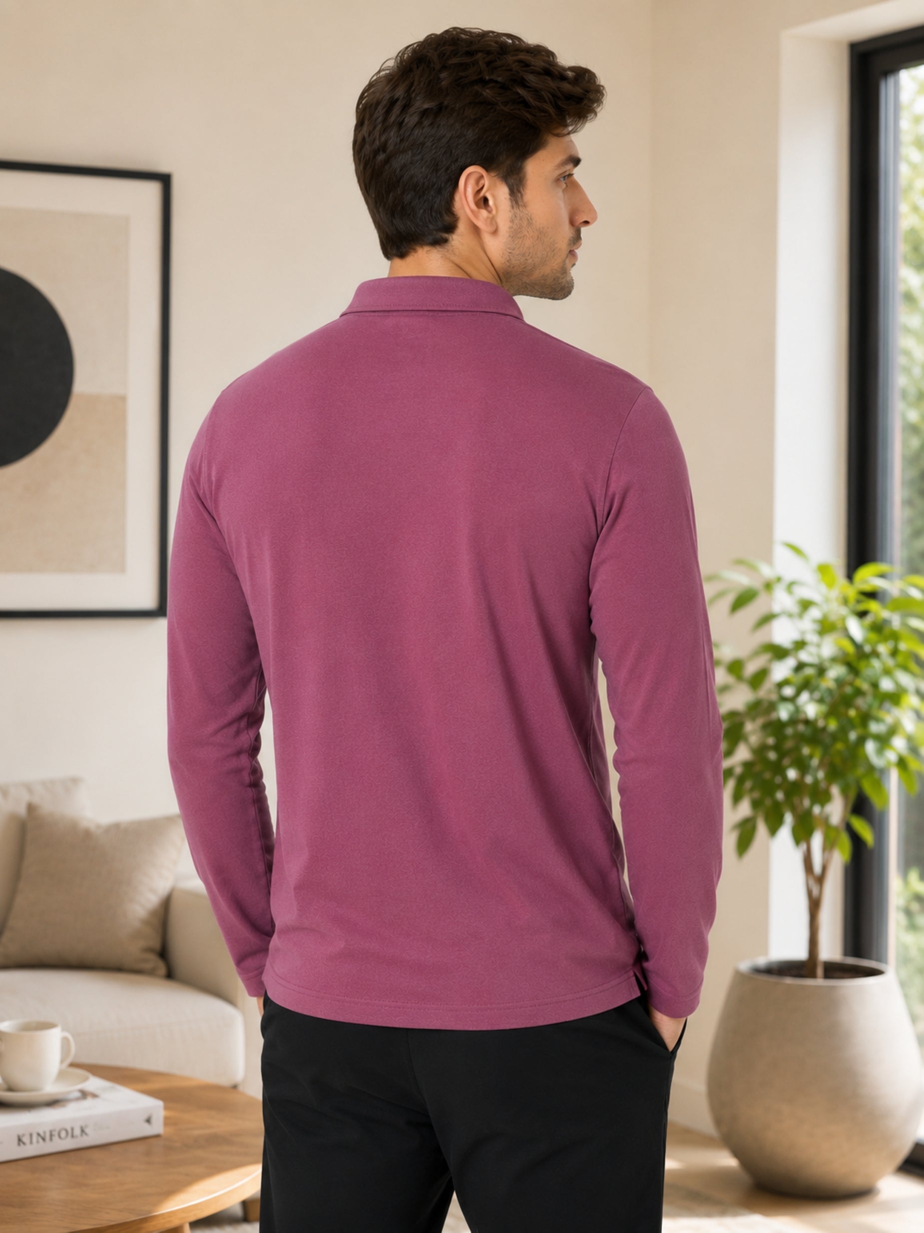 Camey Men's Plain Solid Full Sleeve Polo T-Shirt | Collared Casual Cotton Blend Tee with Chest Pocket