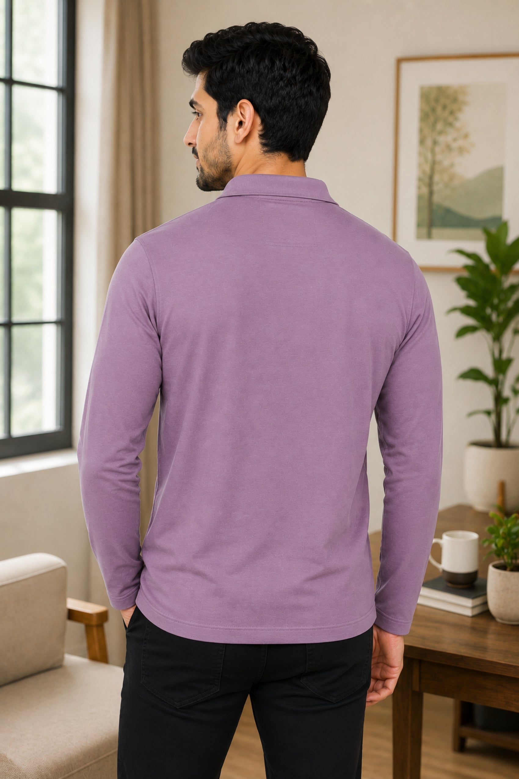 Camey Men's Plain Solid Long Sleeve Polo T-Shirt for men | Collared Casual Cotton Blend Tee with Chest Pocket