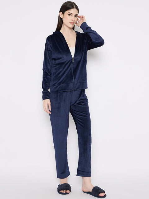 Women's Winter Full Sleeve Top and Pajama Pants Regular Fit Night Suit Hooded Top and Pyjama Set Ladies Night Dress