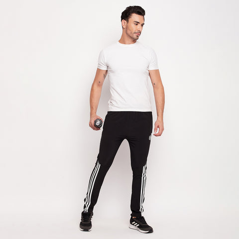 Men Striped Running Track Pants with Zipper Pocket