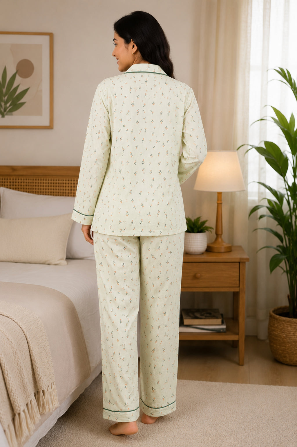 Women Night Suit Cotton Muslin Pyjama Set | Soft Printed Full Sleeve Sleepwear