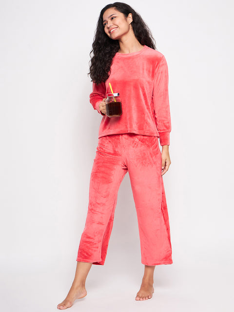 Women's Winter Full Sleeve Top and Palazzo Pants Regular Fit Night Suit Round Neck Top and Palazzo Set Ladies Night Dress