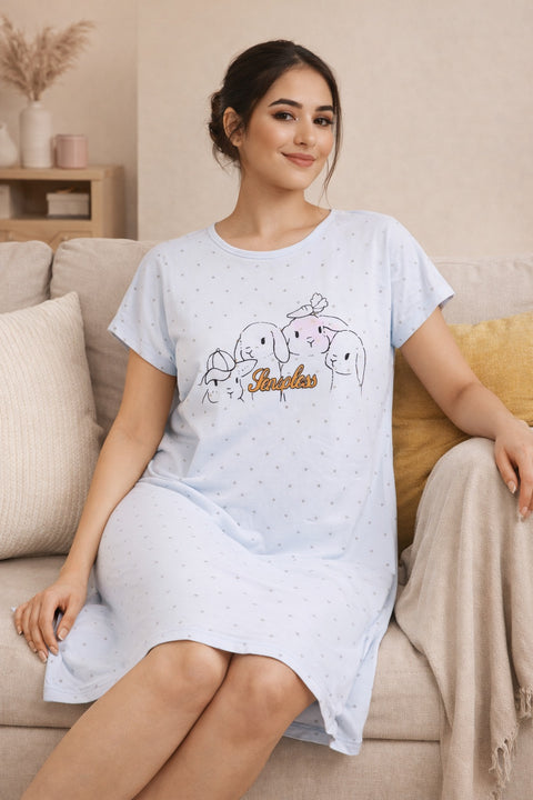 Women's short Nighty, Nightgown, Printed Pattern, Short Sleeve Sleep Dress