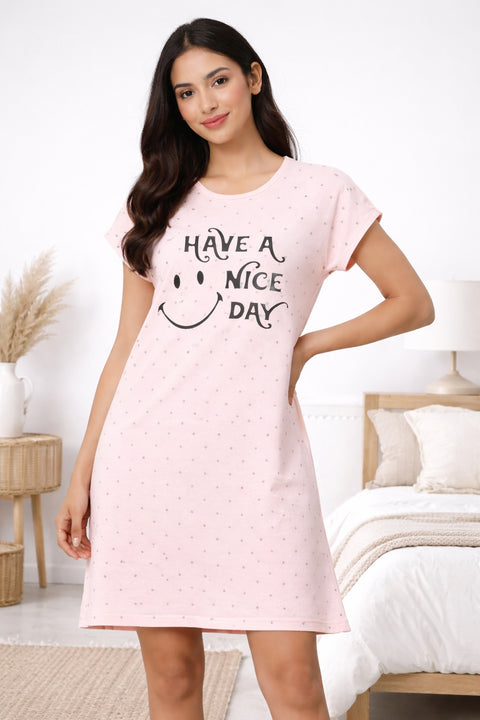 Women's short Nighty, Nightgown, Printed Pattern, Short Sleeve Sleep Dress
