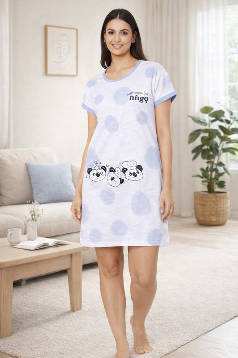 Women's short Nighty, Nightgown, Printed Pattern, Short Sleeve Sleep Dress