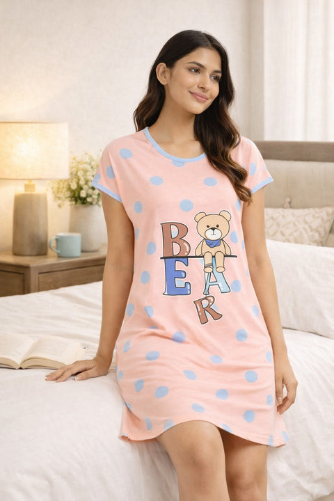 Women's short Nighty, Nightgown, Printed Pattern, Short Sleeve Sleep Dress